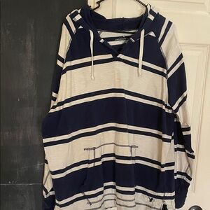 American Eagle Outfitters Navy and White Striped Hoodie